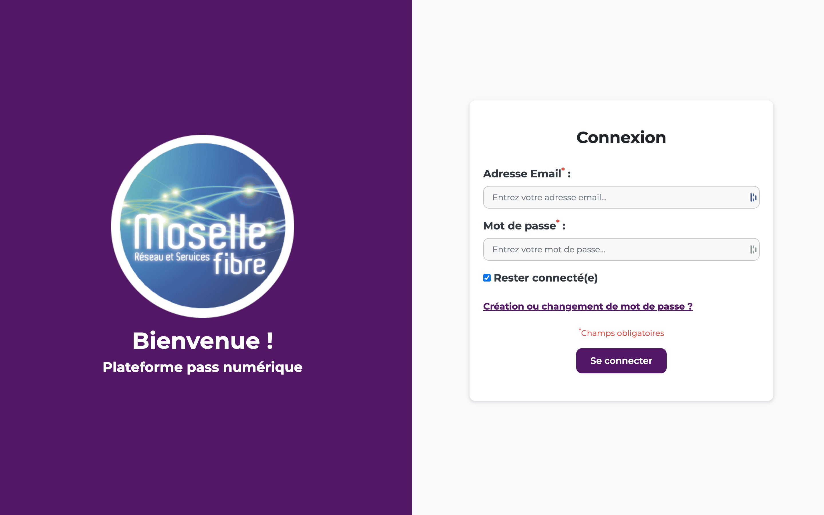 Capture de la page de connexion de la plateforme Moselle fibre