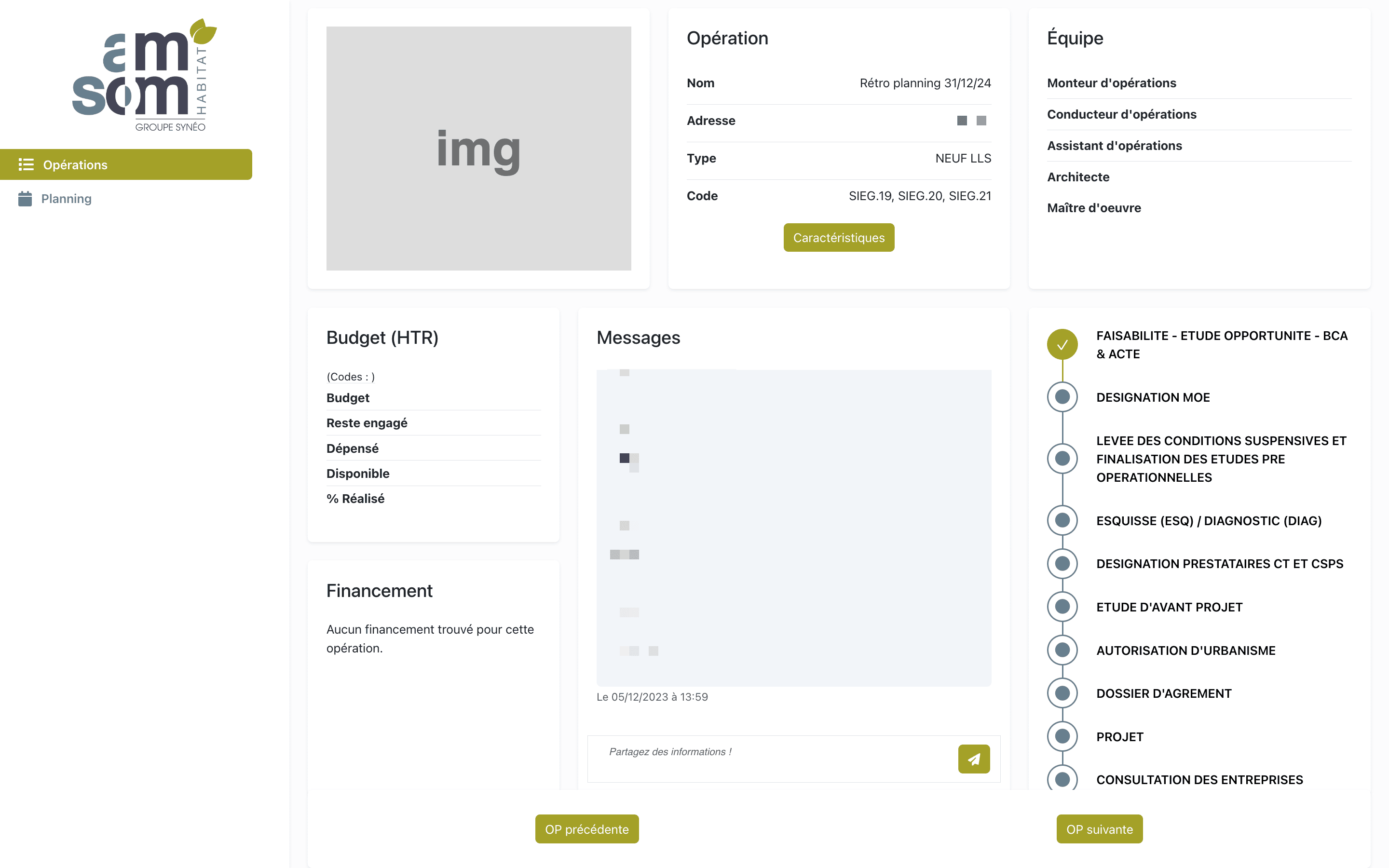 Capture de la page de preview d'opération du projet Amsom Habitat
